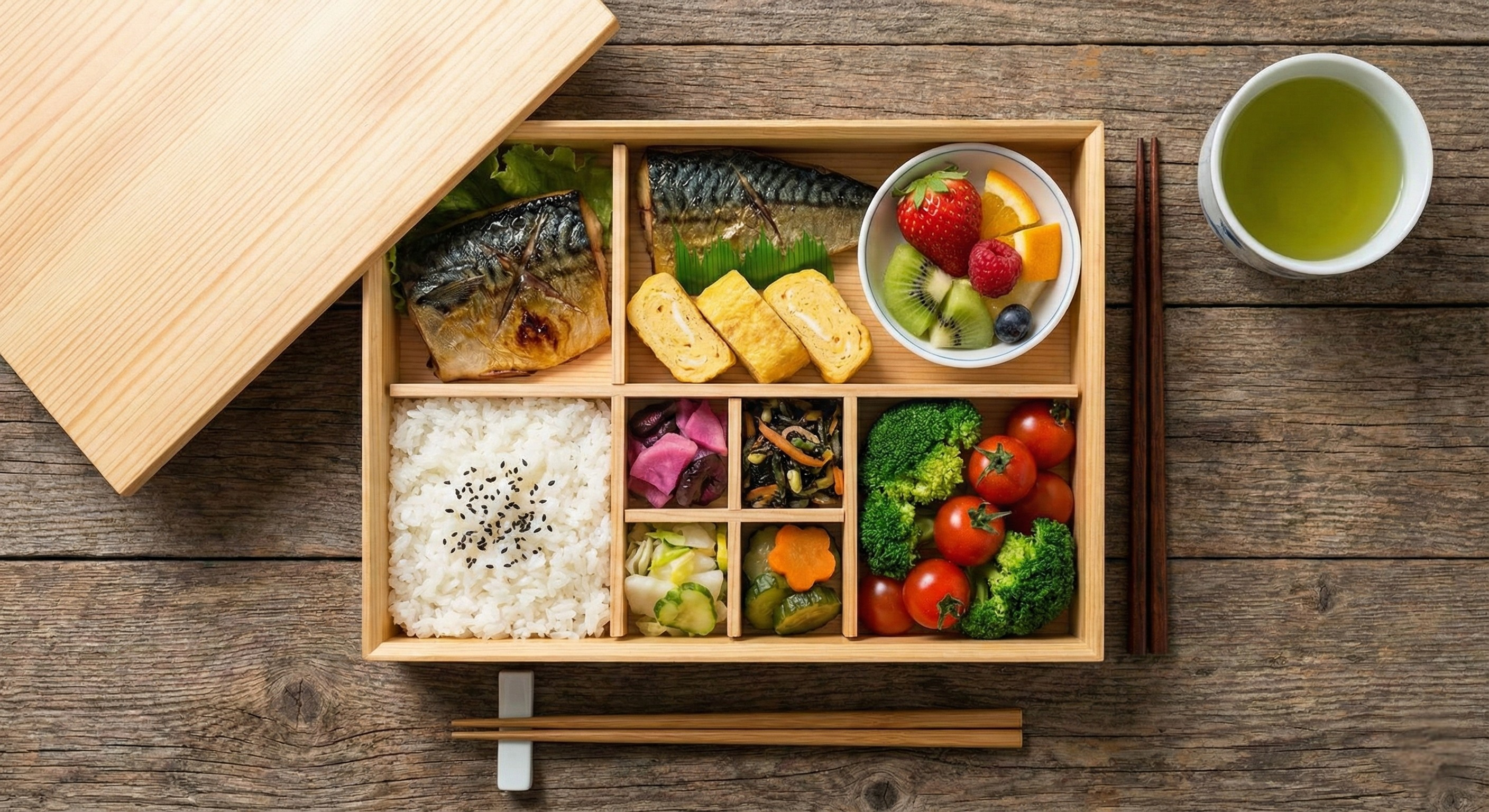 Ẩm thực Nhật Bản hộp cơm bento đầy đủ dinh dưỡng