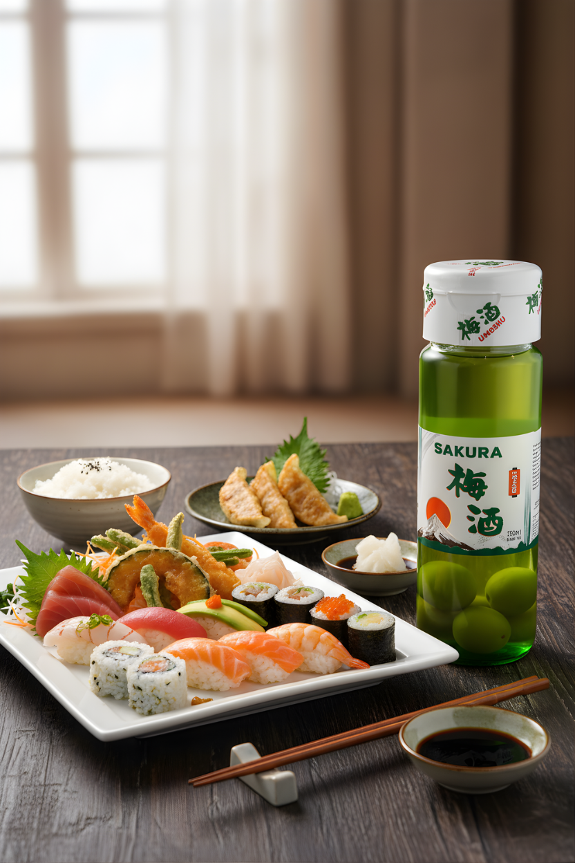Rượu mơ Sakura kết hợp sushi cá hồi