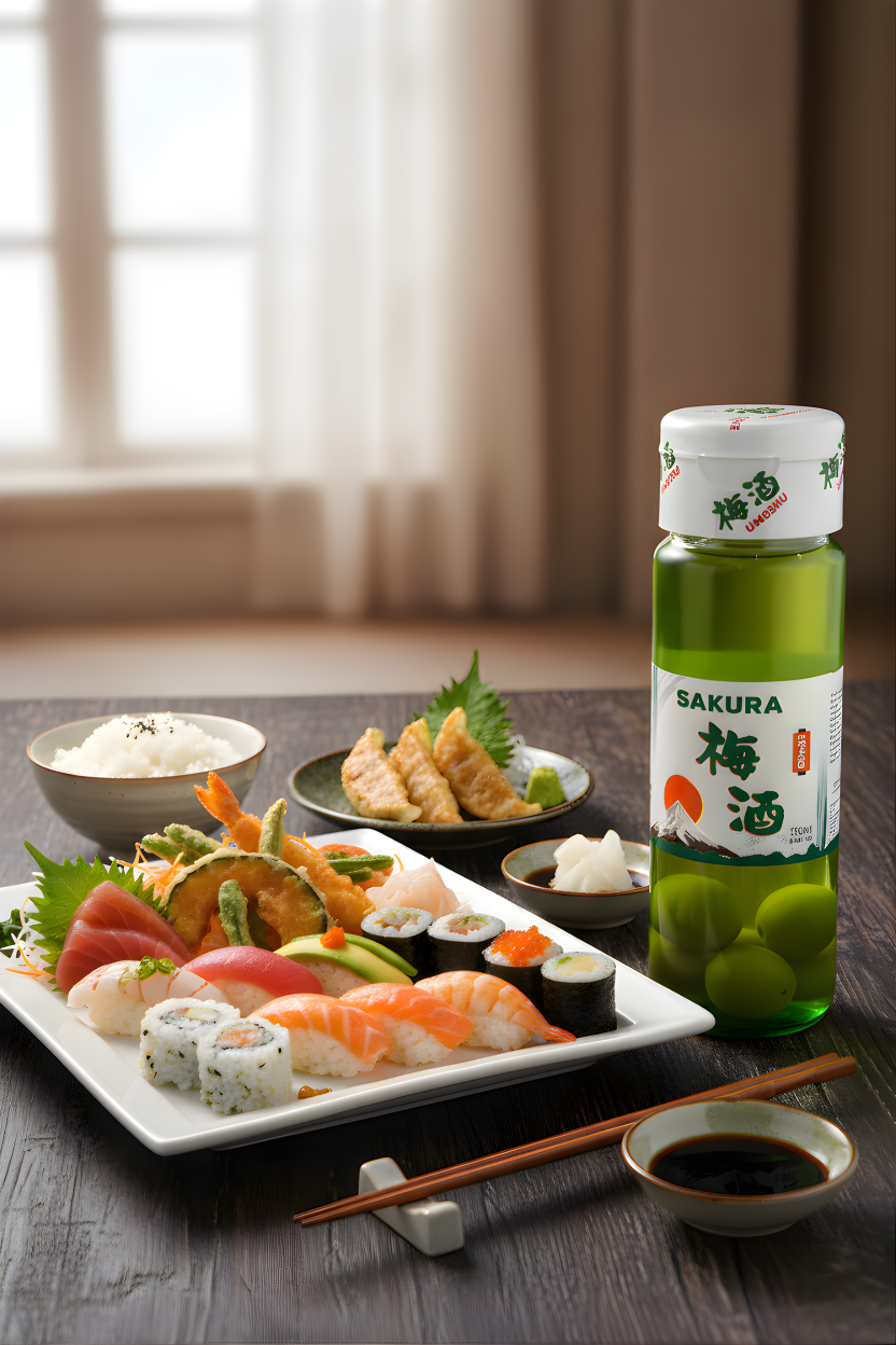 Rượu mơ Sakura kết hợp sushi cá hồi
