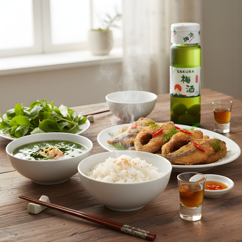 Rượu mơ Sakura kết hợp món Việt như cá rán