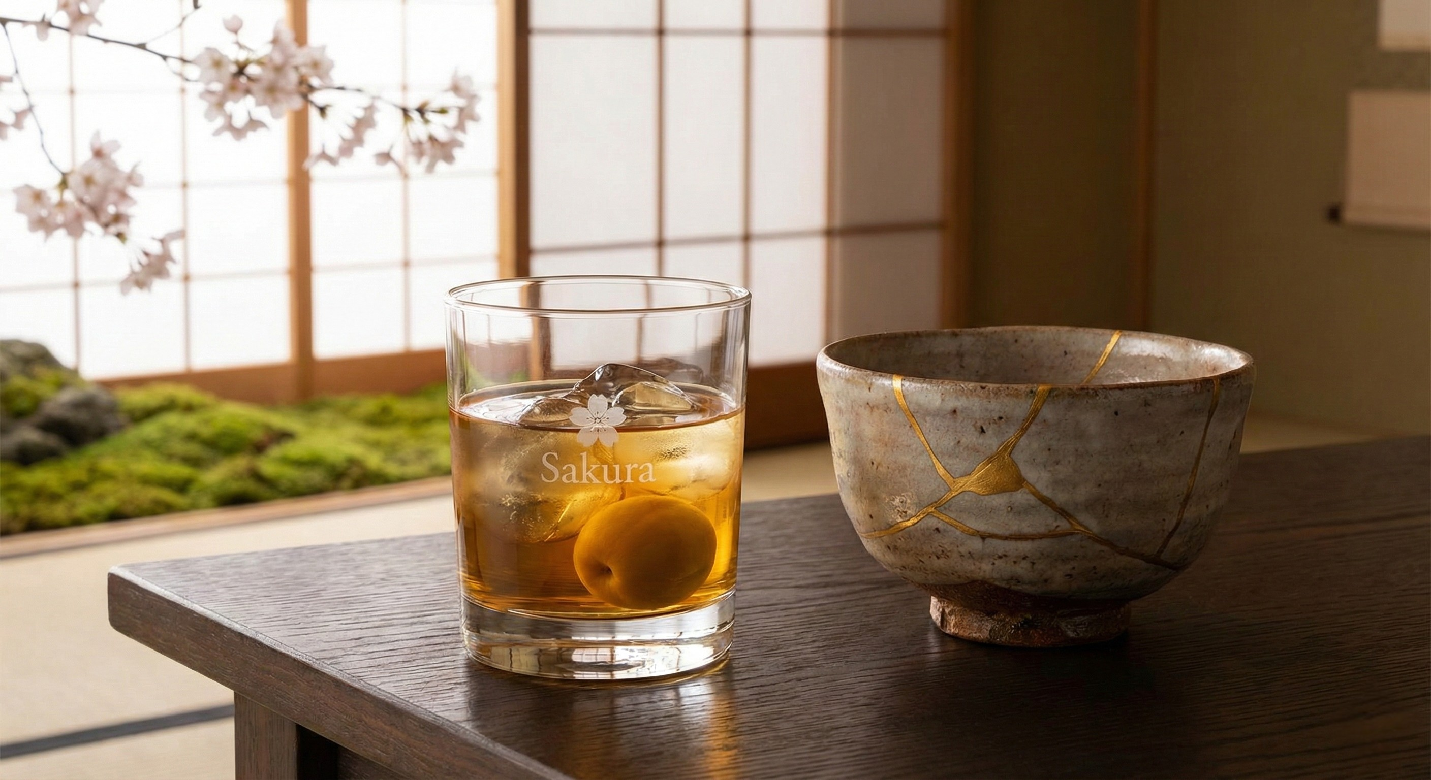 Thưởng thức rượu mơ Nhật Bản bên ly gốm nghệ thuật Kintsugi.