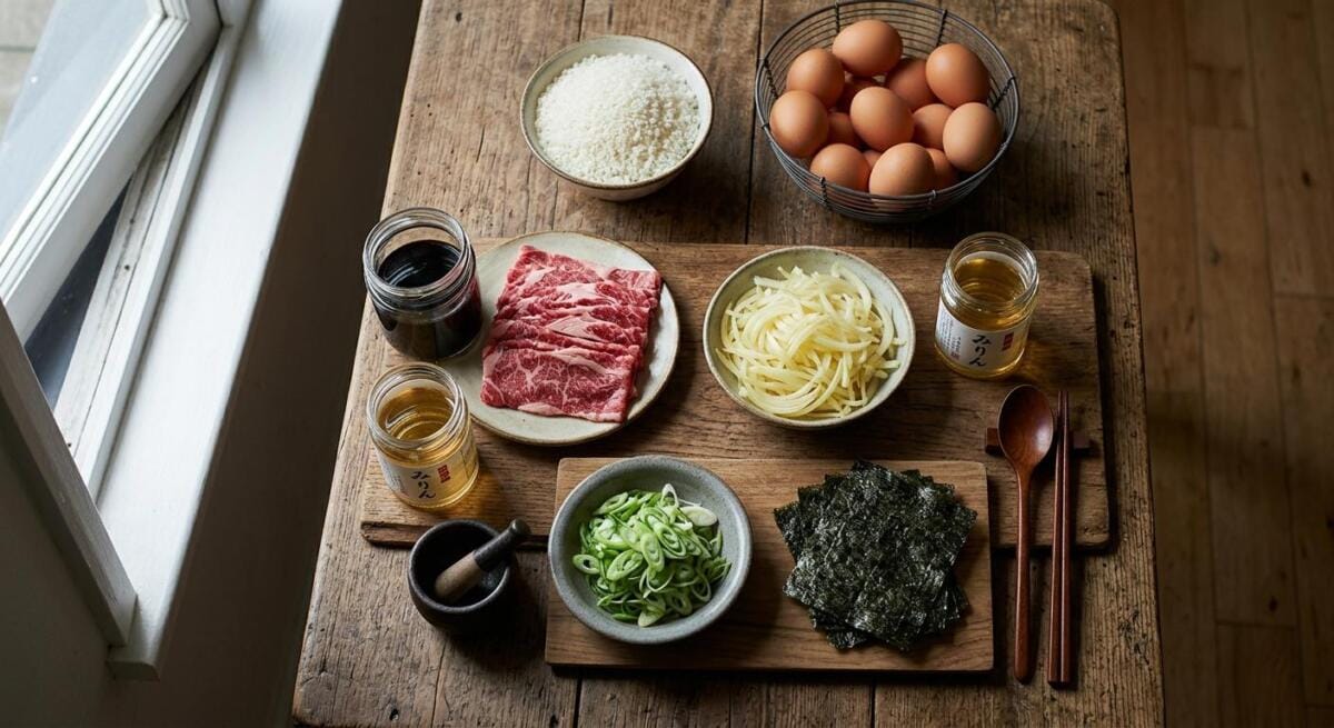 Nguyên liệu làm cơm bò Gyudon Nhật Bản