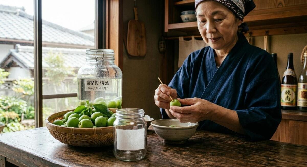 Sơ chế quả mơ Ume trước khi ngâm rượu